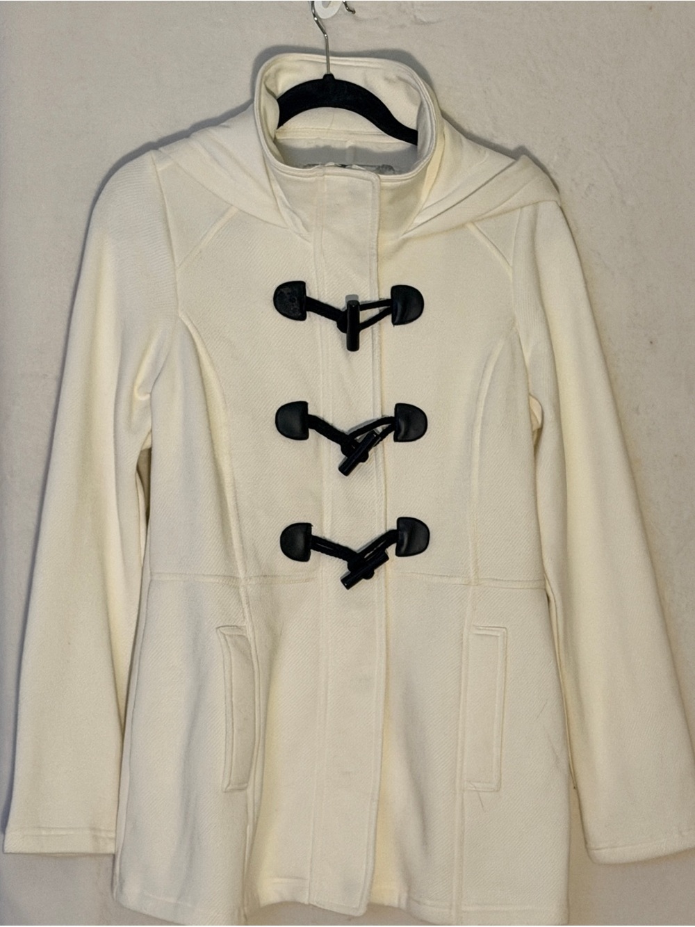 Sebby Cream Toggle Pea Coat with Hood
